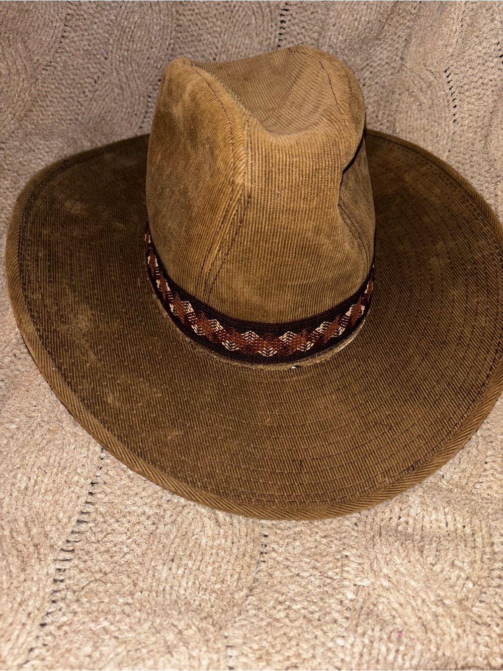 Vintage Newport Brown Corduroy Western Cowboy Hat Size M